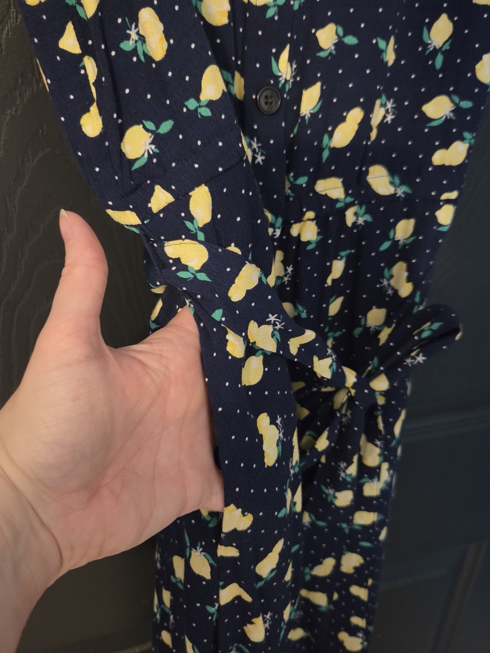 Talbots Navy Maxi Shirt Dress with Yellow Lemon Print - Picture 6 of 6
